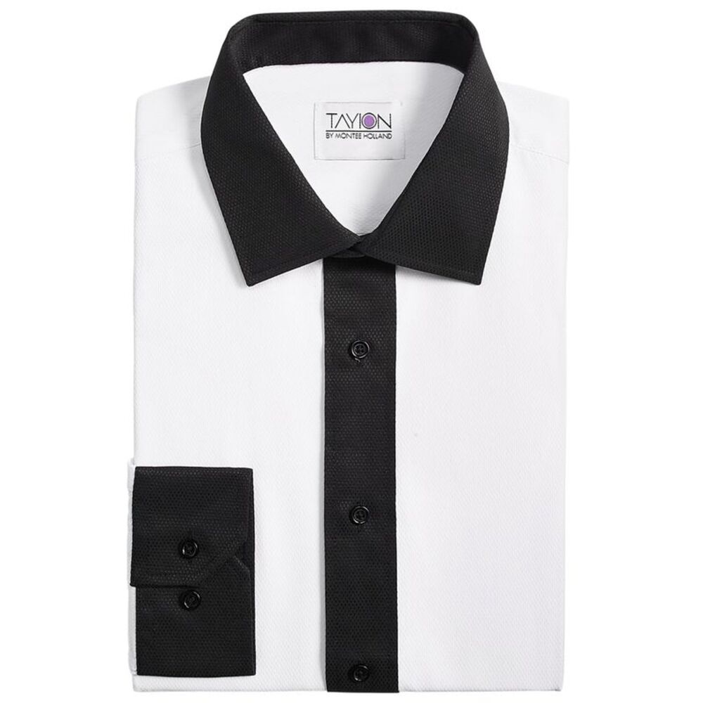 Tayion Collection Mens Black Trim Button Down Dress Shirt, , 18-18.5 Neck, DM